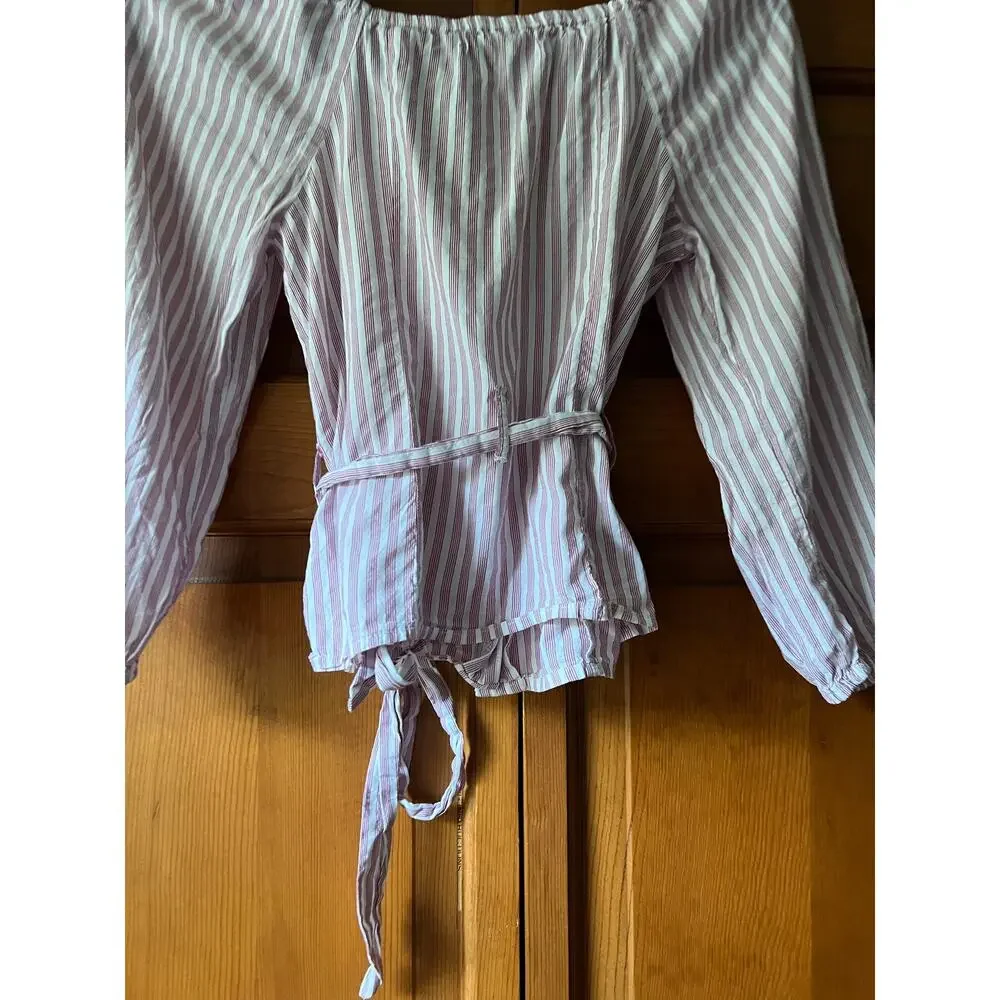 Abercrombie & Fitch Women's Striped Button Front Blouse Top V Neck Red White XS